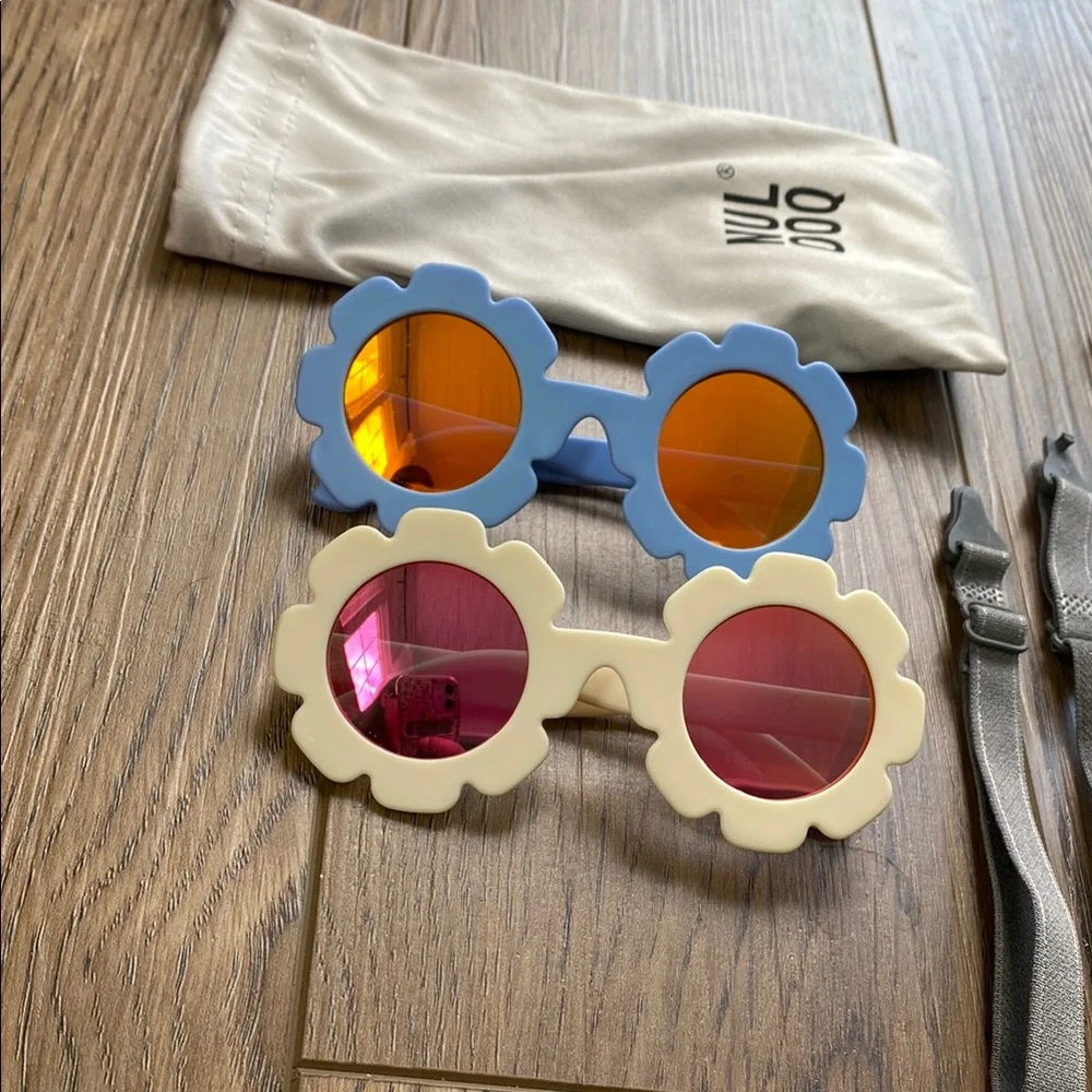 Kids Flower Sunglasses - Blue and Cream